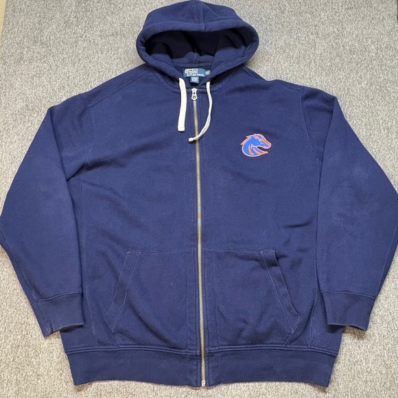 Polo Ralph Lauren Boise State Broncos Full Zip Hoodie Sweatshirt 2XLT Tall Navy